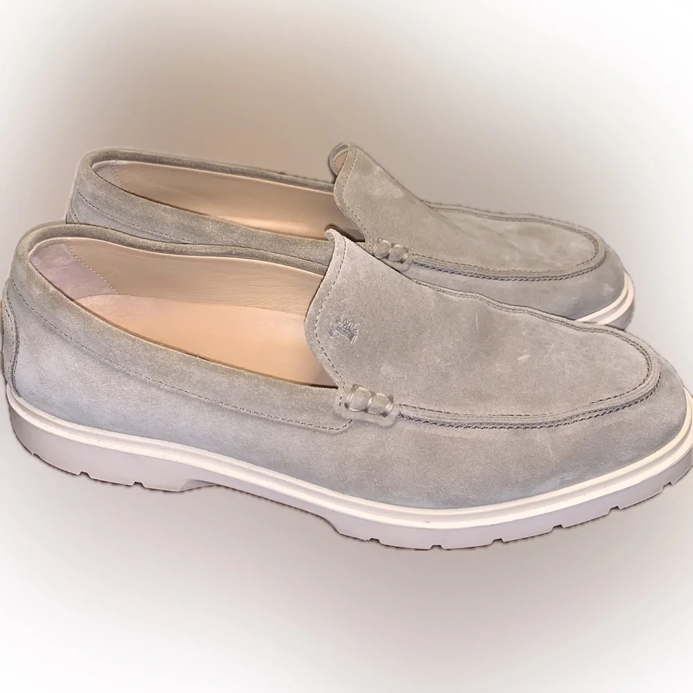 Tod's Gray Suede Calf Leather Slip-On Loafers Driving Shoes Rubber Sole Men’s 8
